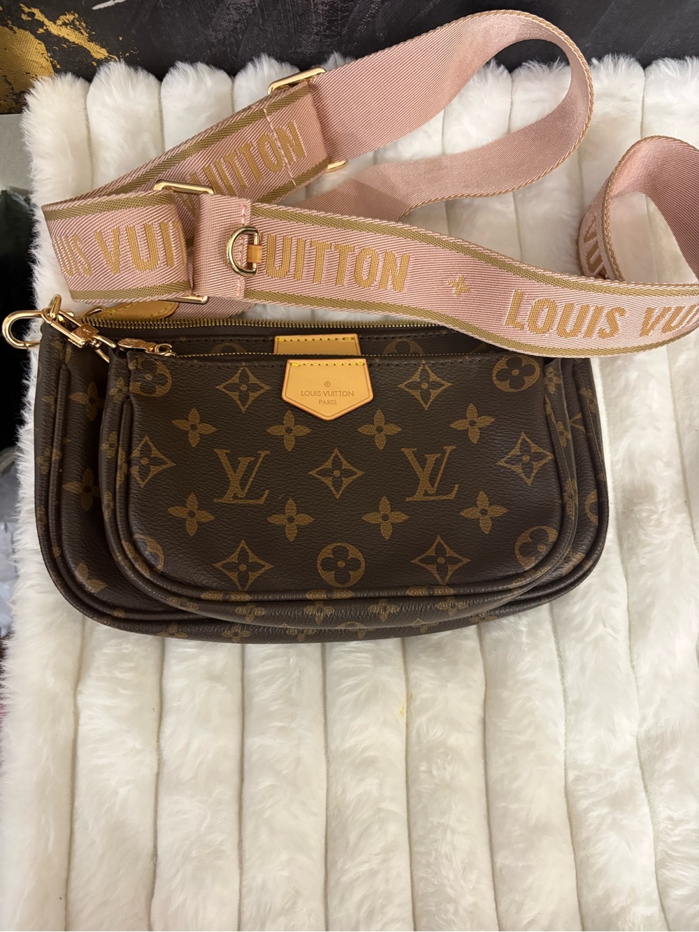 Louis Vuitton Monogram Multi Pocket Crossbody with Pink Strap